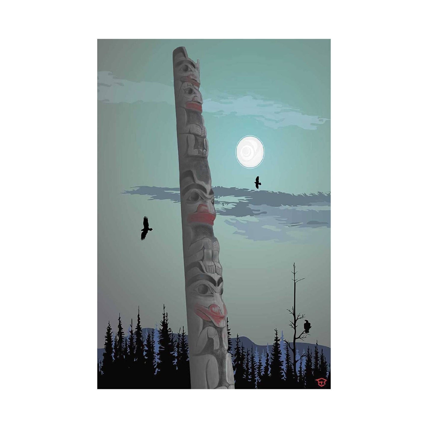 Totem Pole By Mark Preston, Indigenous Art Print, First Nations, Native Americans, Tlingit, Yukon Territory, Framed Art