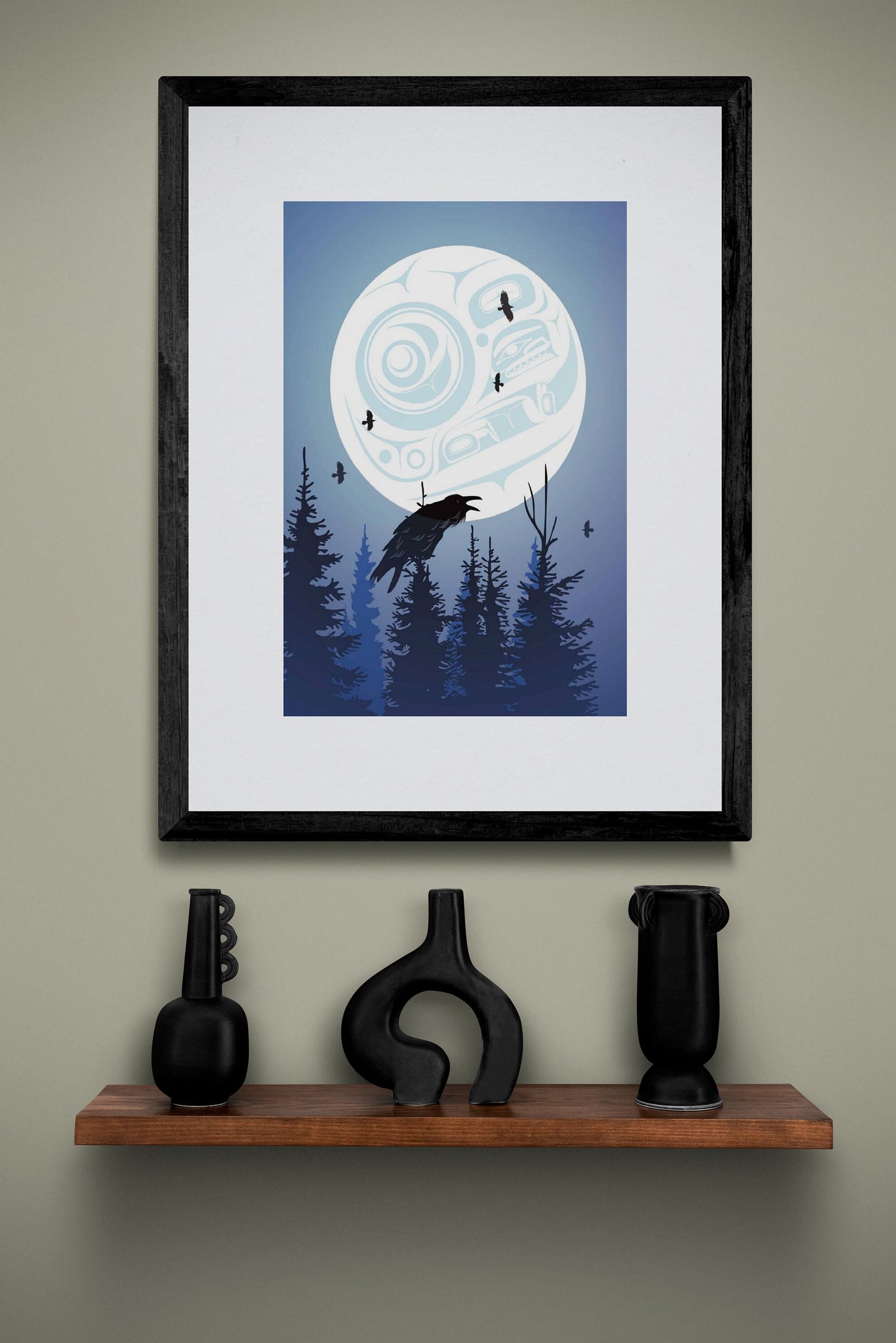 Raven Moon By Mark Preston, Indigenous Art Print, First Nations, Native Americans, Tlingit, Yukon Territory, Framed Art