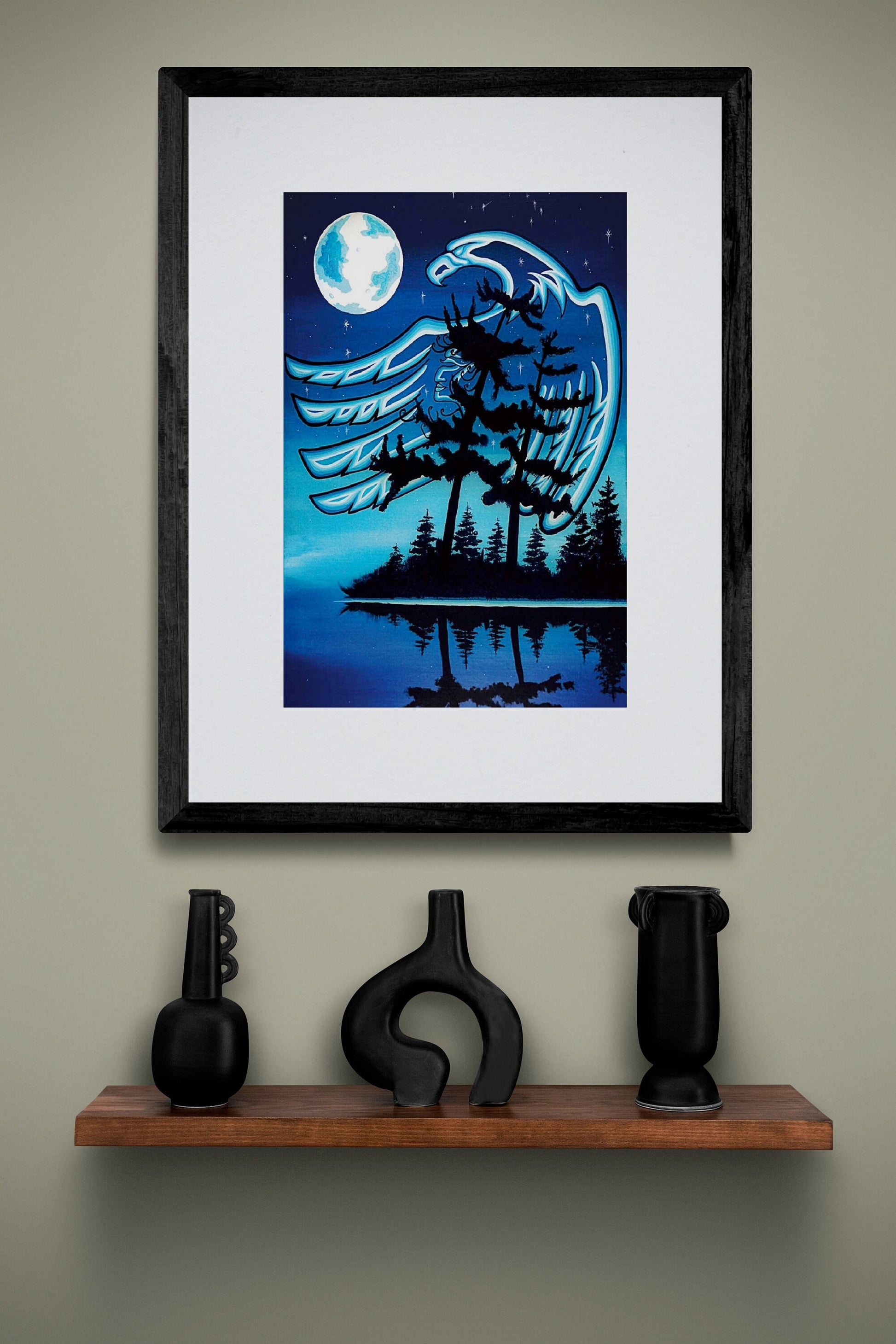 Blue Moon By William Monague, Indigenous Art Print, First Nations, Ojibway, Native Americans Indian Decor, Framed Art