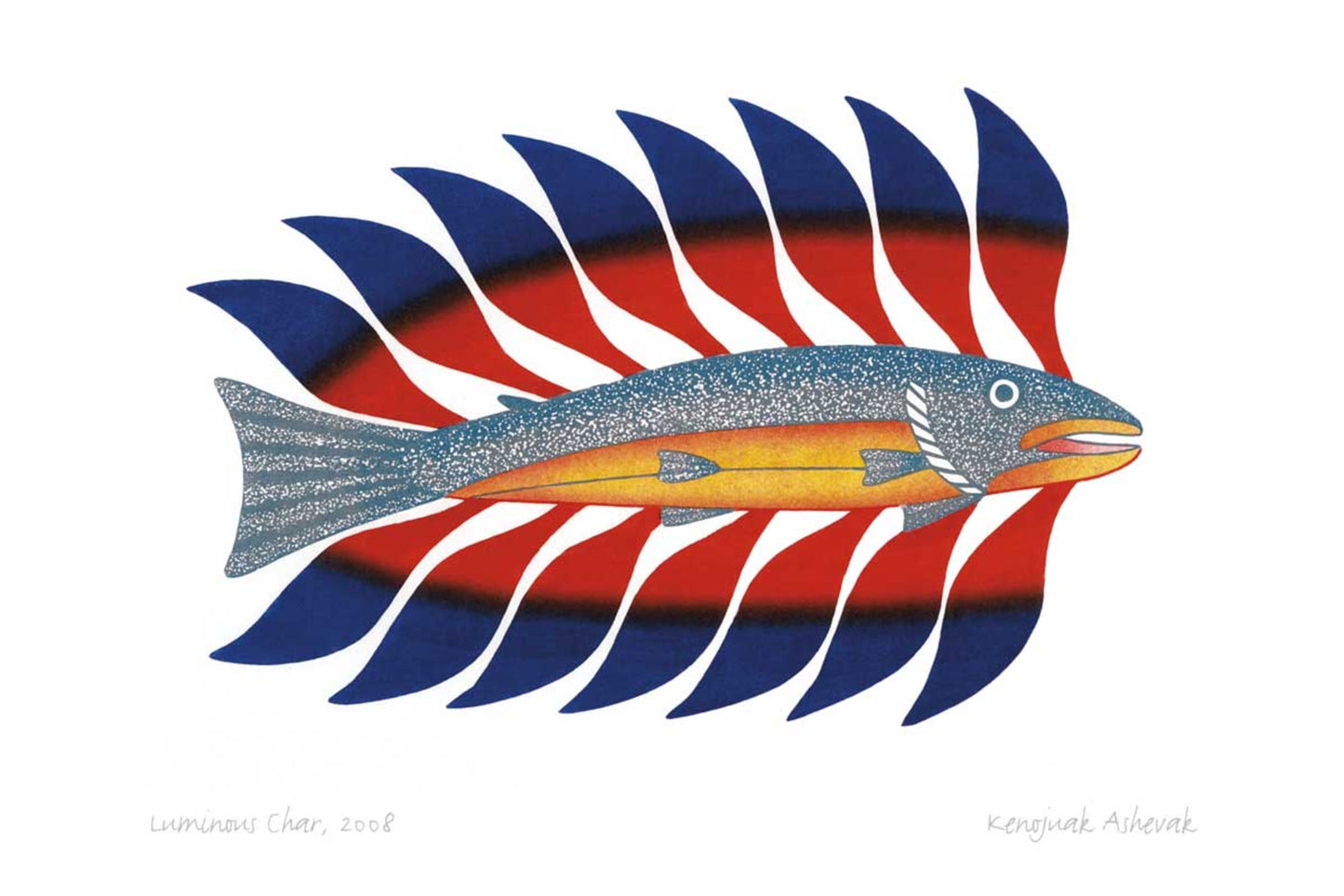 Luminous Char, 2008 Lithograph, by Kenojuak Ashevak, Indigenous Inuit Art Card, Aboriginal Decor, Framed Art Card