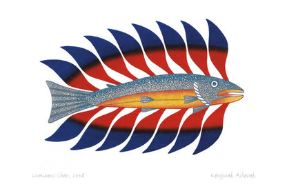 Luminous Char, 2008 Lithograph, by Kenojuak Ashevak, Indigenous Inuit Art Card, Aboriginal Decor, Framed Art Card