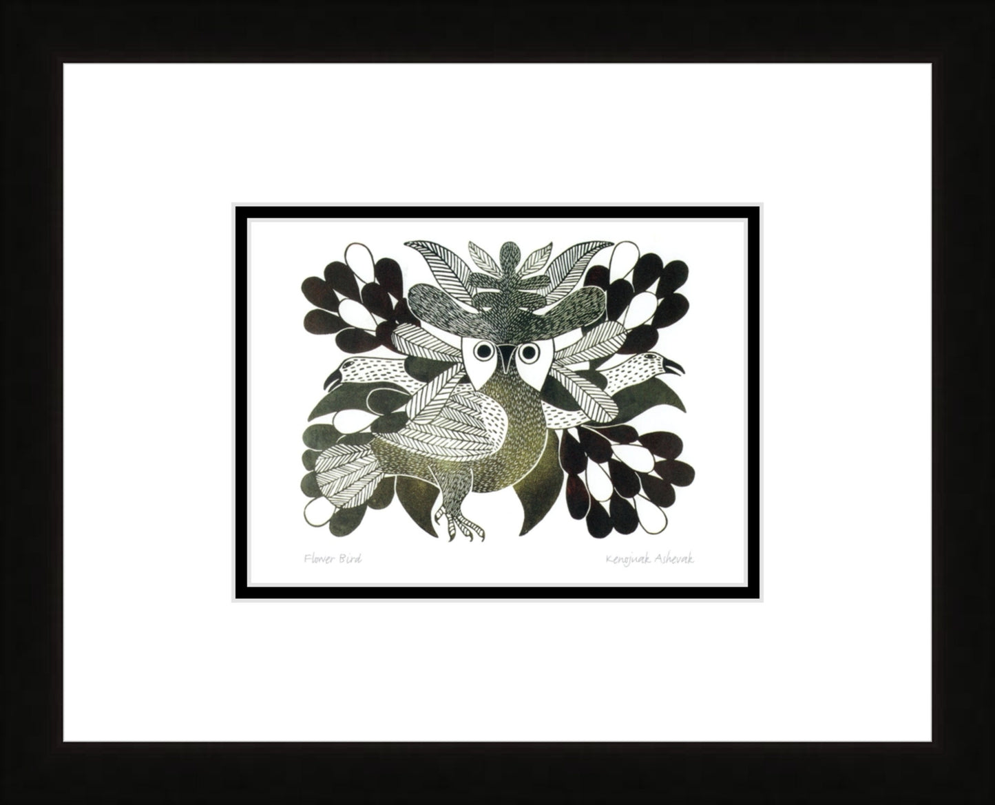 Flower Bird by Kenojuak Ashevak, Indigenous Inuit Art Card, Aboriginal Decor, Framed Art Card