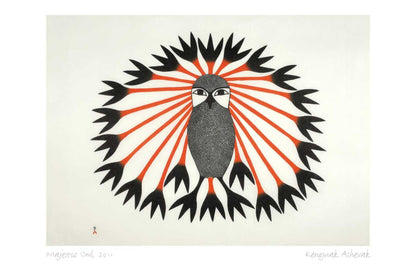 Majestic Owl, 2011 by Kenojuak Ashevak, Indigenous Inuit Art Card, Aboriginal Decor, Framed Art Card