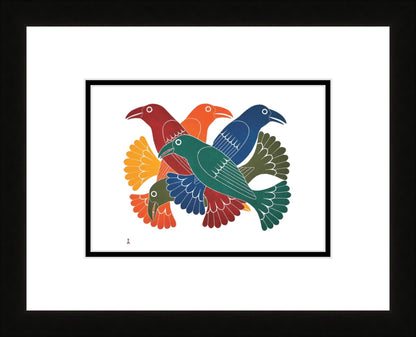 Spectacular Ravens (Stonecut) by Kenojuak Ashevak, Indigenous Inuit Art Card, Aboriginal Decor, Framed Art Card