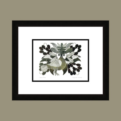 Flower Bird by Kenojuak Ashevak, Indigenous Inuit Art Card, Aboriginal Decor, Framed Art Card