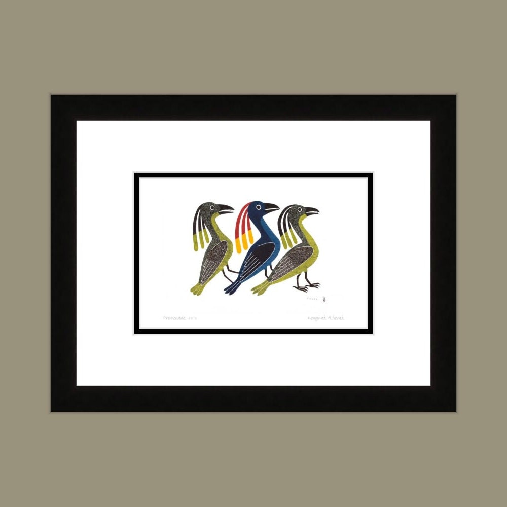 Promenade, 2010 by Kenojuak Ashevak, Indigenous Inuit Art Card, Aboriginal Decor, Framed Art Card