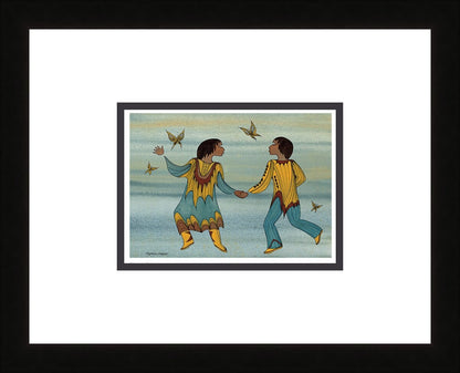 Butterflies by Maxine Noel, Indigenous Art Print, First Nations, Native Americans, Framed Art, Kids Holding Hands