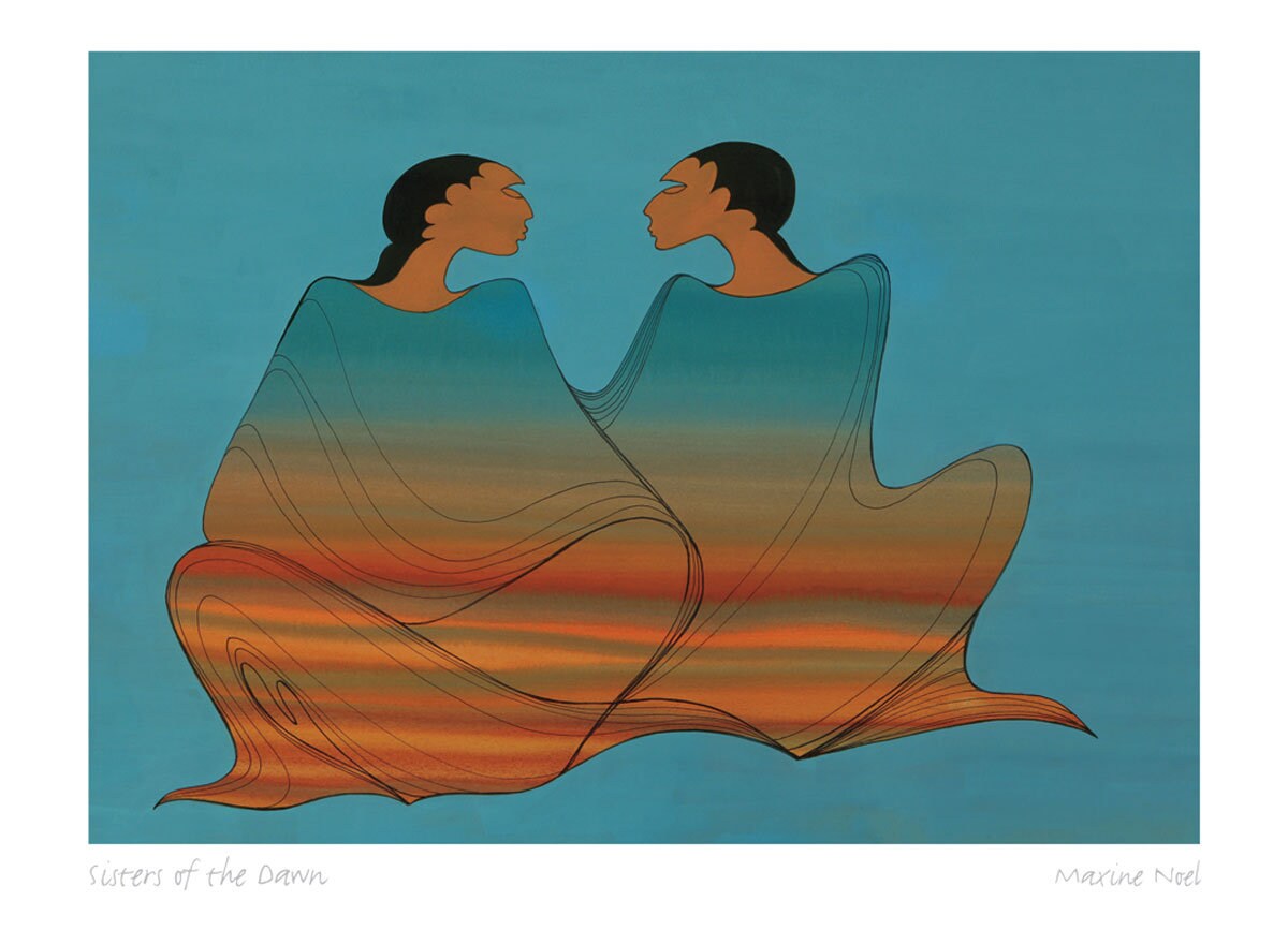 Sisters of the Dawn by Maxine Noel, Indigenous Art Print, First Nations, Native Americans, Framed Art Card