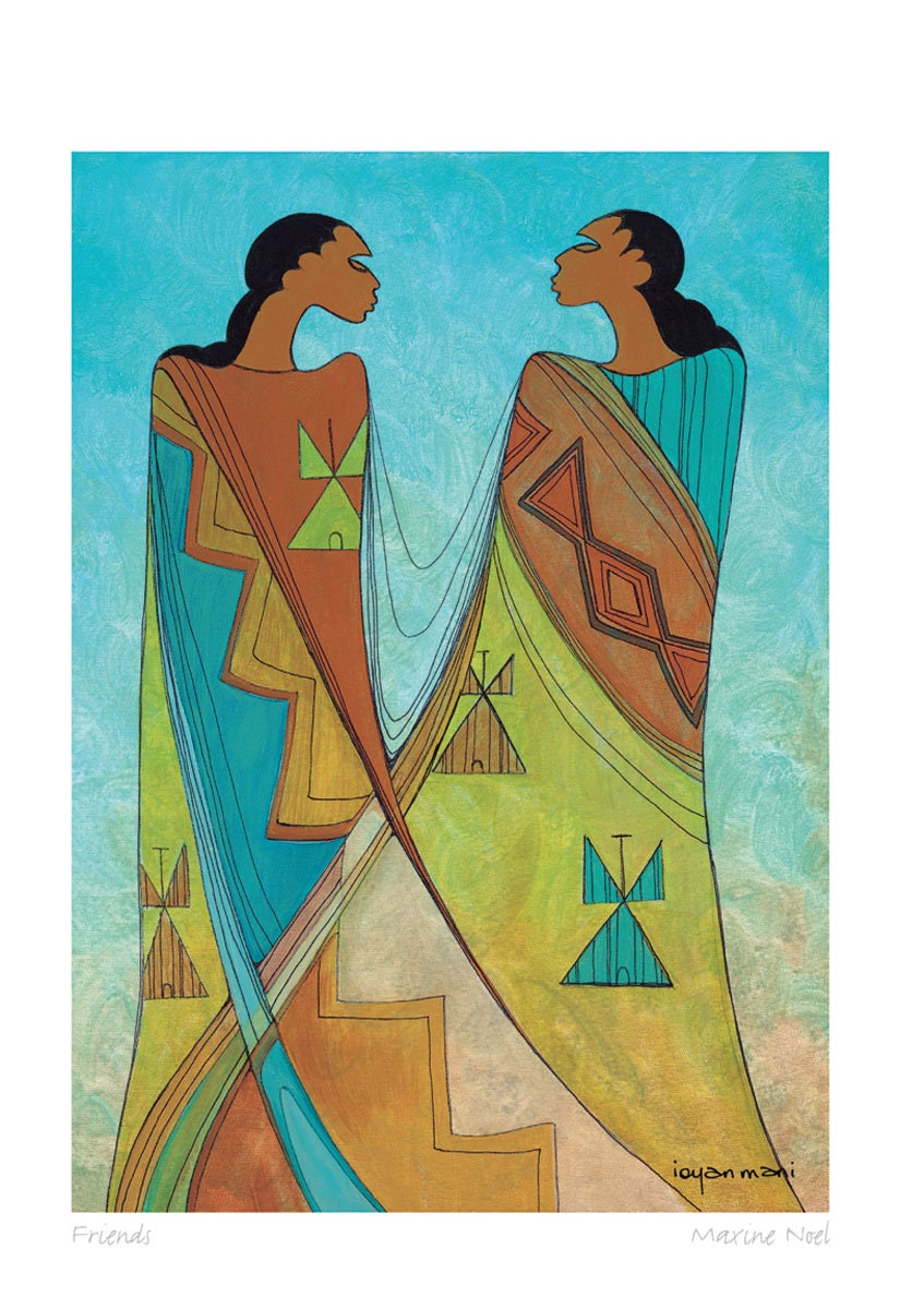 Friends by Maxine Noel, Indigenous Art Print, First Nations, Native Americans, Framed Art Card