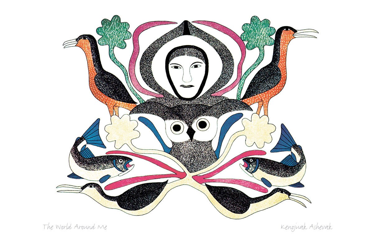 The World Around Me by Kenojuak Ashevak, Indigenous Inuit Art Card, Aboriginal Decor, Framed Art Card