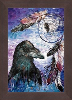 Raven Dream Catcher by Carla Joseph, Indigenous Art Print, First Nations, Cree Culture, Native American Indian Decor