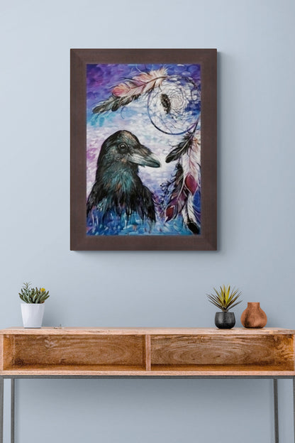 Raven Dream Catcher by Carla Joseph, Indigenous Art Print, First Nations, Cree Culture, Native American Indian Decor