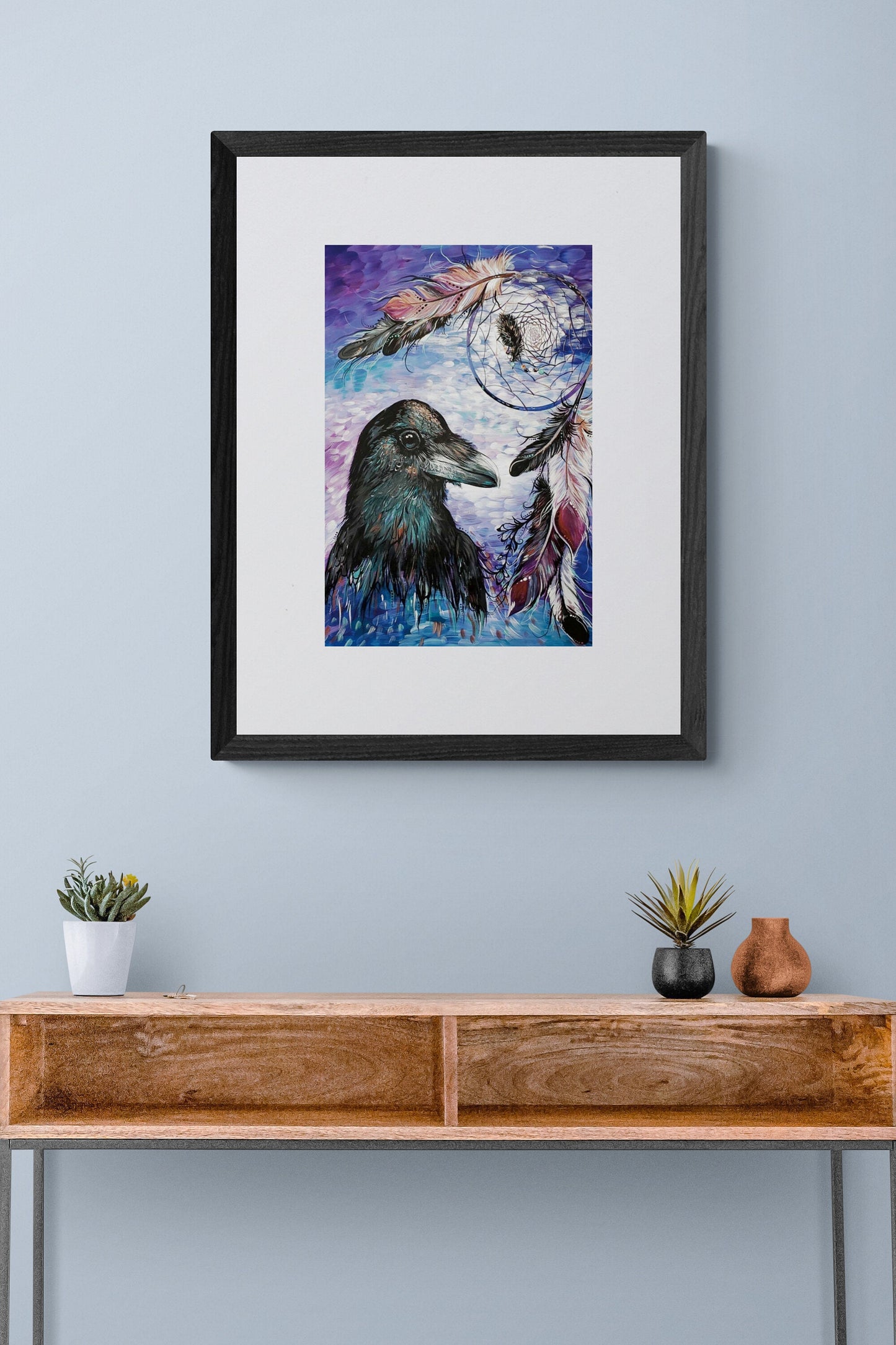 Raven Dream Catcher by Carla Joseph, Indigenous Art Print, First Nations, Cree Culture, Native American Indian Decor