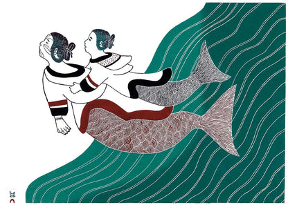 Surfacing by Ningiukulu Teevee, Indigenous Inuit Art Card, Aboriginal Decor, Framed Art Card