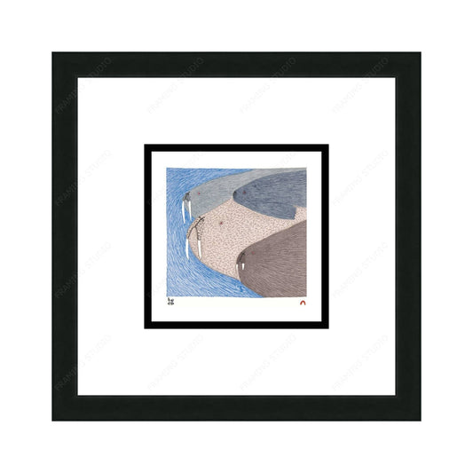 Swimming Walrus by Ningiukulu Teevee,, Indigenous Art Card, Inuit Framed Art Card