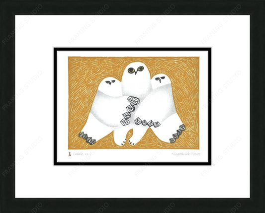 Cuddle, 2015 by Ningiukulu Teevee, Indigenous Inuit Art Card, Aboriginal Decor, Framed Art Card, Cape Dorset