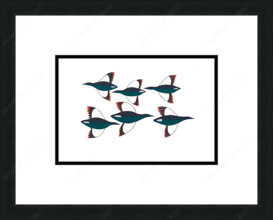 Cross Migration by Ningiukulu Teevee, Indigenous Inuit Art Card, Aboriginal Decor, Framed Art Card, Birds Flying