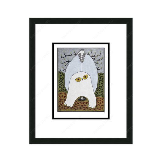 Opulent Owl, 2015 by Ningiukulu Teevee,, Indigenous Art Card, Inuit Framed Art Card