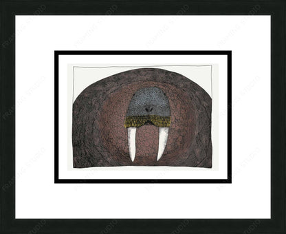 Imposing Walrus, 2009 by Ningiukulu Teevee, Indigenous Inuit Art Card, Aboriginal Decor, Framed Art Card