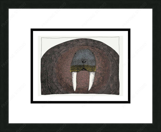 Imposing Walrus, 2009 by Ningiukulu Teevee, Indigenous Inuit Art Card, Aboriginal Decor, Framed Art Card