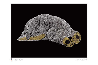 Sated Bear by Tim Pitsiulak, Indigenous Art Card, Inuit Framed Art Card