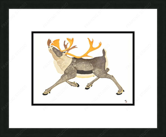 Dominant Caribou by Tim Pitsiulak, Indigenous Art Card, Inuit Framed Art Card