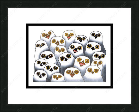 Parliament Of Owls by Kananginak Pootoogook, Indigenous Art Card, Inuit Framed Art Card