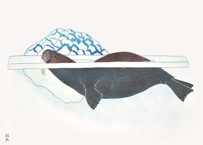 Walrus In Pressure Ice, 1989 by Kananginak Pootoogook, Indigenous Art Card, Inuit Framed Art Card