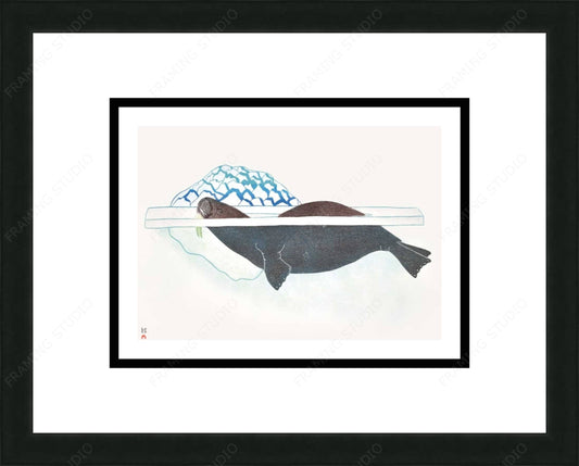 Walrus In Pressure Ice, 1989 by Kananginak Pootoogook, Indigenous Art Card, Inuit Framed Art Card