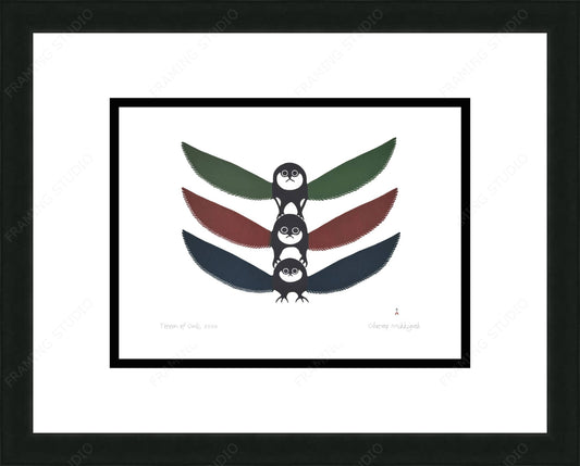 Totem Of Owls, 2000 by Ohotaq Mikkigak, Indigenous Art Card, Inuit Framed Art Card