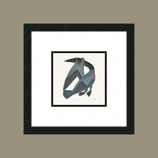 Tuulliq Taanisqtuq (Dancing Loon)  by Kenojuak Ashevak, Indigenous Inuit Art Card, Aboriginal Decor, Framed Art Card