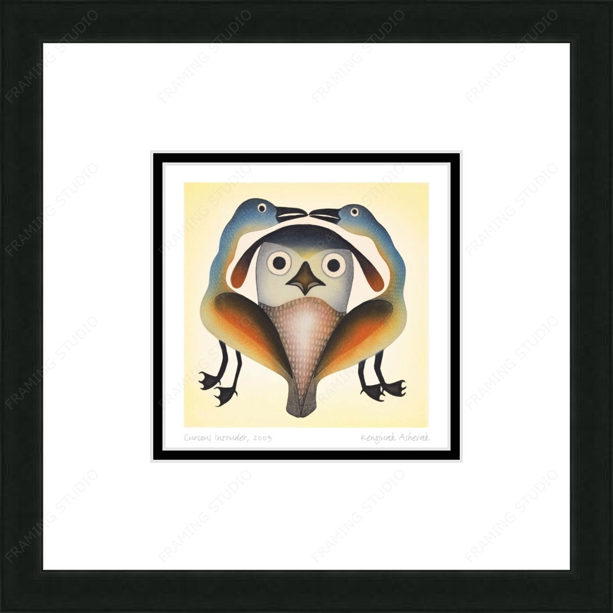 Curious Intruder, 2009 by Kenojuak Ashevak, Indigenous Inuit Art Card, Aboriginal Decor, Framed Art Card, Cape Dorset