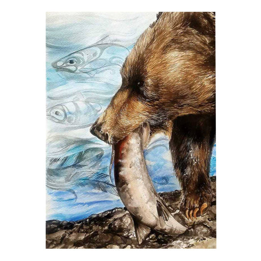 Chosen by Karen Erickson, Indigenous Art Print, First Nations, Native American Indian Decor, Bear with Salmon