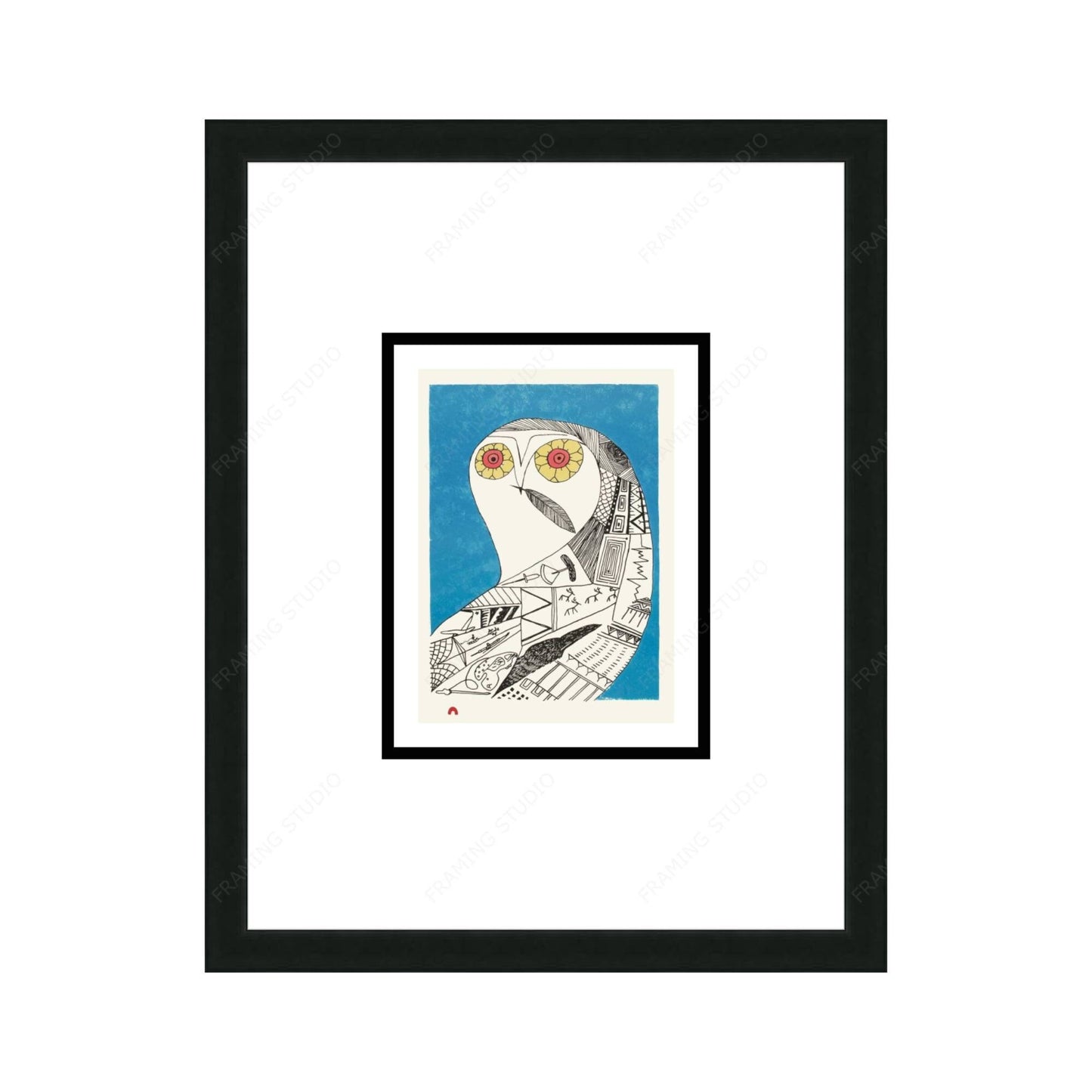 Eclectic Owl by Ningiukulu Teevee,, Indigenous Art Card, Inuit Framed Art Card, Cape Dorset