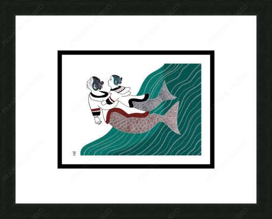 Surfacing by Ningiukulu Teevee, Indigenous Inuit Art Card, Aboriginal Decor, Framed Art Card