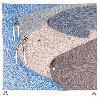 Swimming Walrus by Ningiukulu Teevee,, Indigenous Art Card, Inuit Framed Art Card