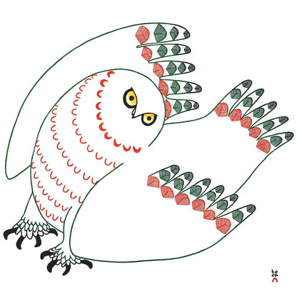 Uppik Quviasuttuq (Festive Owl) by Ningiukulu Teevee,, Indigenous Art Card, Inuit Framed Art Card