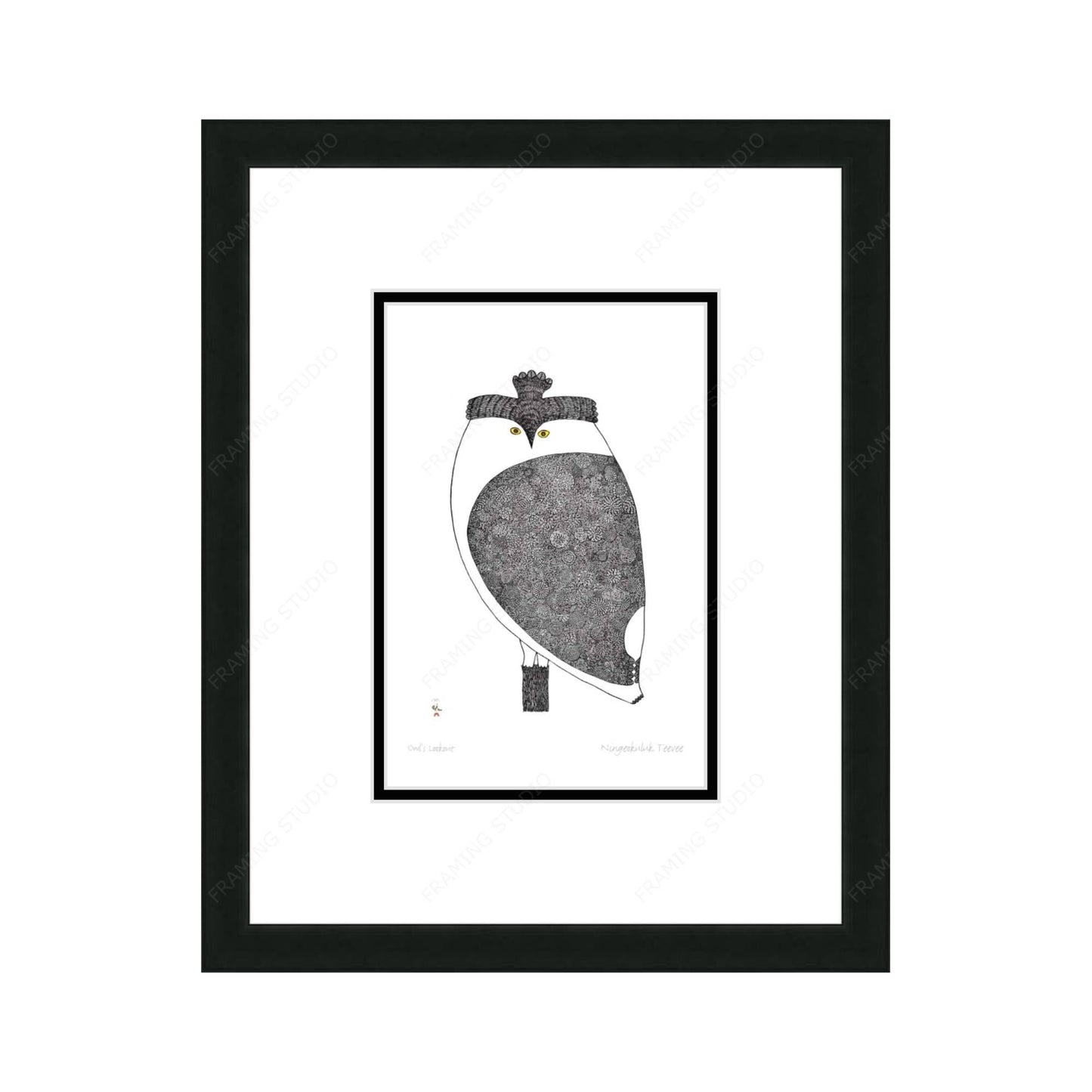 Owl’s Lookout by Ningiukulu Teevee,, Indigenous Art Card, Inuit Framed Art Card