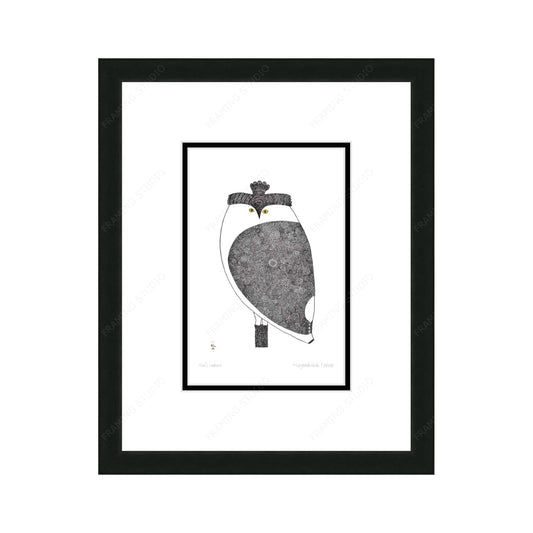 Owl’s Lookout by Ningiukulu Teevee,, Indigenous Art Card, Inuit Framed Art Card