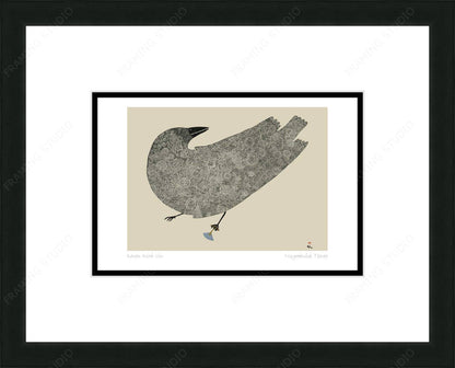 Raven With Ulu by Ningiukulu Teevee, Indigenous Inuit Art Card, Aboriginal Decor, Framed Art Card