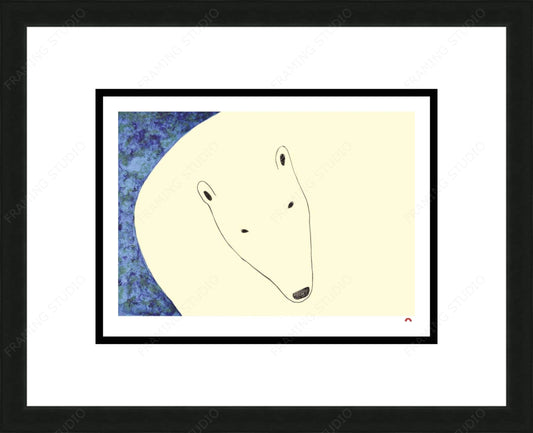 Curious Bear, 2008 by Ningiukulu Teevee, Indigenous Inuit Art Card, Aboriginal Decor, Framed Art Card, Polar Bear, Cape Dorset