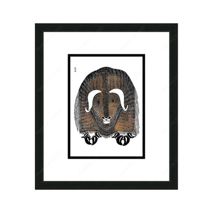 Omingmungjuaq (Humongous Musk Ox), 1977 by Kananginak Pootoogook, Indigenous Art Card, Inuit Framed Art Card