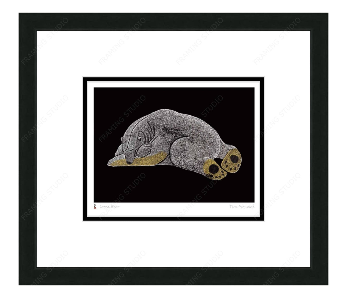 Sated Bear by Tim Pitsiulak, Indigenous Art Card, Inuit Framed Art Card