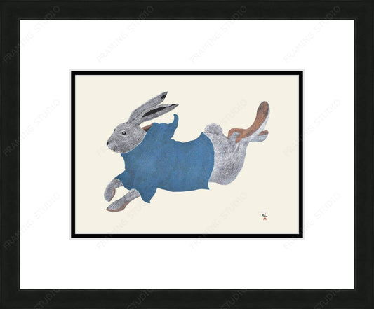 Qimaajuq Ukali (Running Rabbit), 2016 by Tim Pitsiulak, Indigenous Art Card, Inuit Framed Art Card