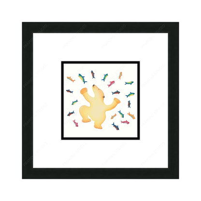 Surfacing Bear by Cee Pootoogook, Indigenous Art Card, Inuit Framed Art Card