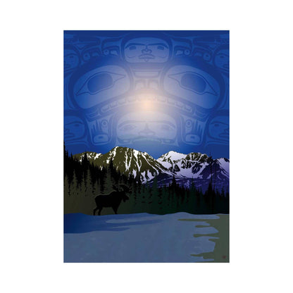 Chilly Night Scene By Mark Preston, Indigenous Art Print, First Nations, Native Americans, Tlingit, Yukon Territory, Framed Art