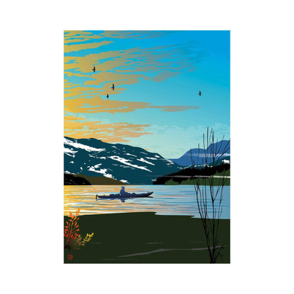 Winter Kayak By Mark Preston, Indigenous Art Print, First Nations, Native Americans, Tlingit, Yukon Territory, Framed Art