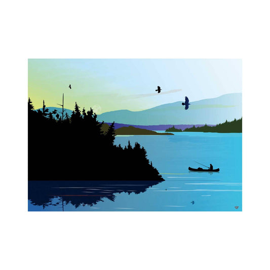 Blue Lake Fishing By Mark Preston, Indigenous Art Print, First Nations, Native Americans, Tlingit, Yukon Territory, Framed Art