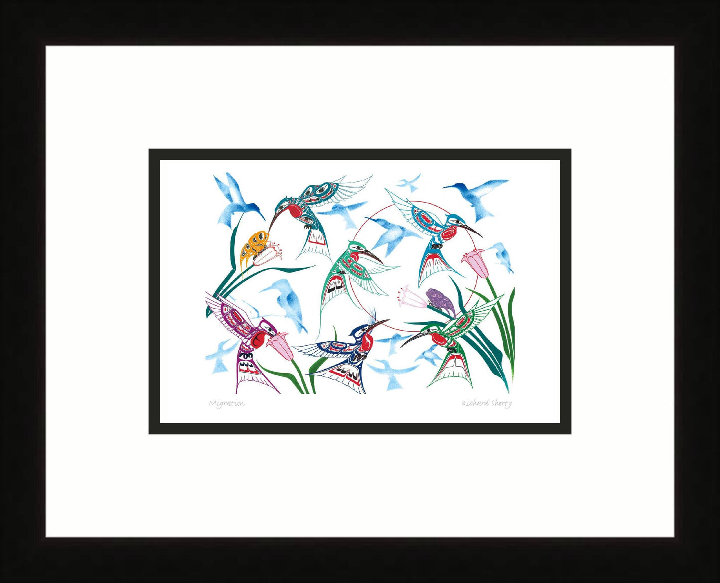Garden of Hummingbirds by Richard Shorty, Indigenous Art Card, Hummingbird Framed Art Card