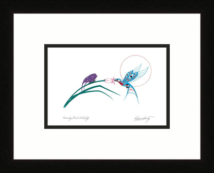 Hummingbird & Butterfly by Richard Shorty, Indigenous Art Card, Hummingbird Framed Art Card